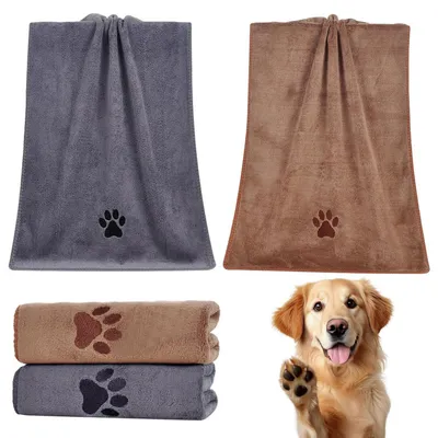 Produktbild von Hundehandtuch Set 2 Stück Mikrofaser 70x140cm Grau Braun Saugstark