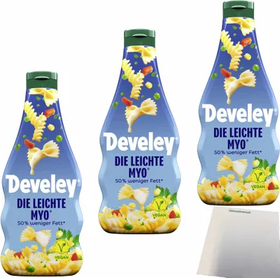 Produktbild von Develey "Unser Original" die Leichte vegan 3er Pack (3x500ml Flasche) + usy Block