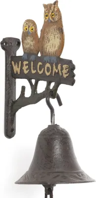 Produktbild von Moritz Türglocke Glocke Welcome Eulen Uhu Vögel Wandglocke Gartendeko Gusseisen Rustikal Antik Design Stil Retro Klingel
