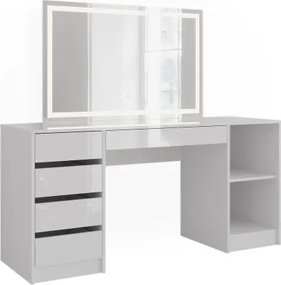 Produktbild von Schminktisch Vicco Sherry Weiß/Weiß Hochglanz 158.2 cm mit LED-Spiegel, Model 57659