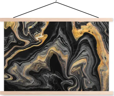 Produktbild von MuchoWow® Textilposter Marmor - Acryl - Gold - Luxus - Abstrakt 120x80 cm mit holzfarbenen Rahmen - Aufhängeset