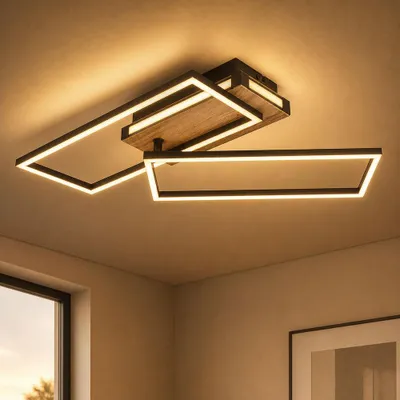 Produktbild von LED Deckenleuchte, 3-Stufen, Holz, schwarz, beweglich, L 60 cm