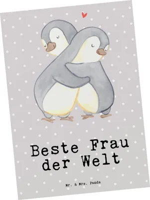 Produktbild von Mr. & Mrs. Panda Postkarte Pinguin Beste Frau der Welt - Grau Pastell - Geschenk, Grußkarte, Ehefrau, Ansichtskarten, Postkarten, Kleinigkeit, Geschenkidee, einzelkarte