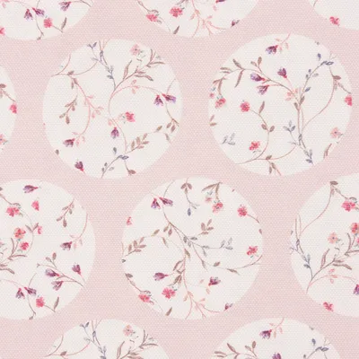 Produktbild von Gardinenstoff Meterware Dekostoff Blümchen Kreise Pastell rosa 1,65m