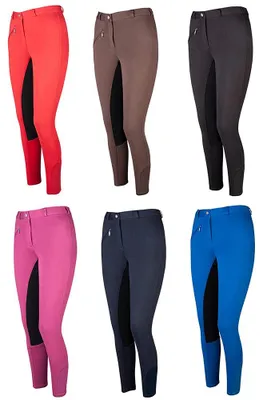 Zdjęcie produktu dla Spodnie jeździeckie PFIFF Reithose Thea dla kobiet, z pełnym paskiem, brązowo-czarne, rozmiar 38