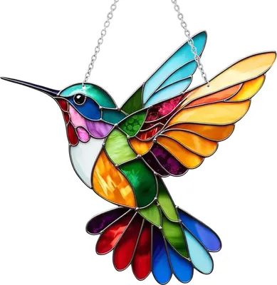 Produktbild von Bunter Sonnenfänger aus Acryl zum Aufhängen, Kolibri-Anhänger mit Umhängeband, einfach zu installieren, Vogel-Fensterbasteln, hängende Dekoration