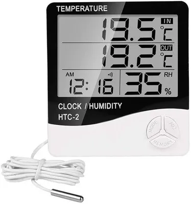 Obrázek produktu pro Digitální vnitřní a venkovní termohygrometr s hodinami, budíkem, pamětí min/max a baterií, bílý
