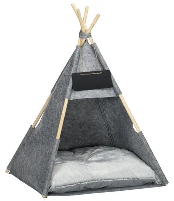 Produktbild von Haustierzelt Katzenhaus Hundezelt Katzenbett Katzenzelt mit weichem Kissen Plüsch Filz maschinenwaschbar Grau 58 x 58 x 80 cm