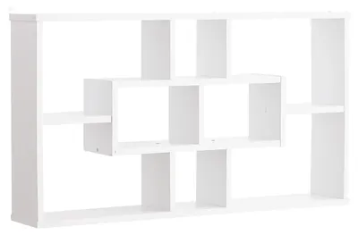 Image de Étagère murale, 8 étagères en bois, design élégant, blanc