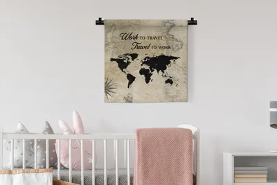 Produktbild von MuchoWow® Wandteppich Wandbehang Weltkarte - Sprichwörter - Reisen - Vintage 60x60 cm Tapisserie Dekoration Wandtuch - Dekorationen - Wand Decke