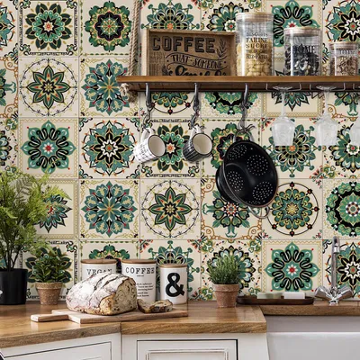 Image de Autocollants décoratifs pour carrelage - Film décoratif rétro adhésif - Pour carrelage mural - Multicolore