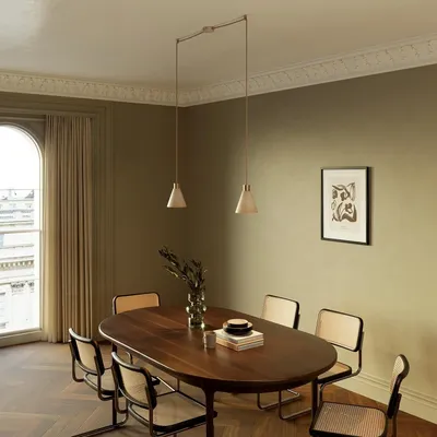 Immagine prodotto di Creative-Cables Lampada a sospensione a 2 cadute con paralumi conici in legno