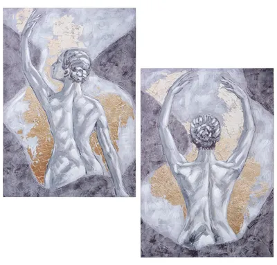 2er-Set Leinwandbilder, 40 % handbemalt, 100 x 70 x 3 cm
