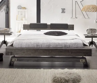 Produktbild von HASENA Factory Line Designbett Bloc Fußkufen Stabil Kopfteil Inca vintage grey 180x200