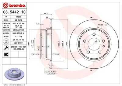 Image de 2x BREMBO disque de frein 08.5442.10 pour BMW 7 (E32) 68mm 300mm