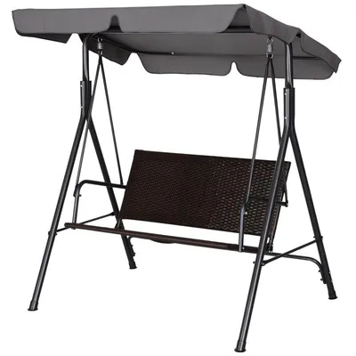 Produktbild von Doppelschaukel für den Garten – Außenschaukel – Doppelschaukel – mit verstellbarem Sonnendach – 140 x 110 x 151 cm – Braun und Grau