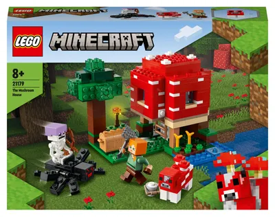Produktbild von LEGO 21179 Minecraft Das Pilzhaus, Spielzeug ab 8 Jahren, Geschenk für Kinder mit Figuren von Alex, Mooshroom & Spinnenreiter, Kinderspielzeug