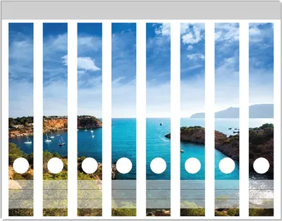 Produktbild von Wallario Ordnerrücken Sticker, selbstklebend für schmale Ordner, 8 Stück, Motiv Ibiza - Blick von einer Bucht aufs Meer