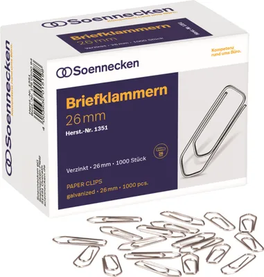 Zdjęcie produktu dla Soennecken Briefklammer 1351 26mm verzinkt 1.000 St./Pack.