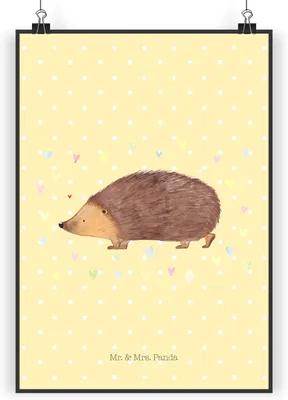 Produktbild von Mr. & Mrs. Panda Bild Igel Herzen DIN A4 - Gelb Pastell - Geschenk, Wanddekoration, Vertrauen, Kuss, Lustige Sprüche, wanddeko, Liebe, drucke, kunstdruck poster, Herz