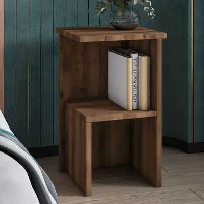 Obrázok produktu pre Skye Decor, kvalitný nočný stolík, v štýle starožitného orechového dreva, 29,6 x 50 x 29,6 cm | 100 % melamínom potiahnutá drevotriesková doska, hrúbka: 18 mm | Ideálny do modernej spálne, elegantný a funkčný.