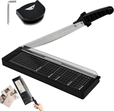 Imagen del producto de Cortadora de papel tipo guillotina, formato A4, acero inoxidable, capacidad para hasta 8 hojas, ideal para oficina y hogar