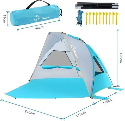 Produktbild von Famanu Strandzelt für 3 Personen - UPF 50+ Sonnenschutz - Faltbar und leicht - Blau