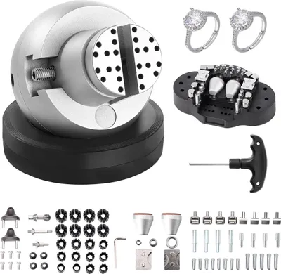 Produktbild von Kugelschraubstock, 5-Zoll-Gravurwerkzeug, um 360° drehbarer Gravurblock-Schraubstock, 69-teiliges Set mit Befestigungswerkzeugen für Schmuckgravuren, Standardblock für Edelsteinintarsien und kleine Gravuren