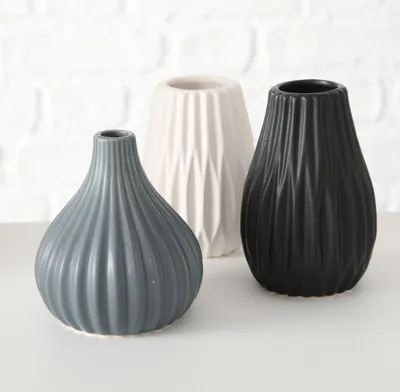 Produktbild von Boltze 3er Set Blumen Vase Wilma 11cm Blumenvase klein Steingut