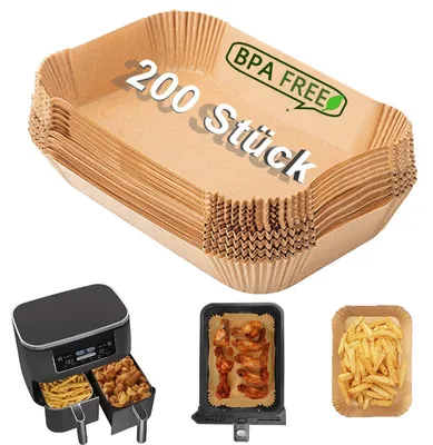 Zdjęcie produktu dla Papier do frytkownicy bezolejowej, 200 sztuk, 21x14 cm, dwustrefowy, kompatybilny z Ninja AF300EU AF400EU