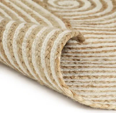 Produktbild von vidaXL Teppich Handgefertigt Jute mit Spiralen-Design Weiß 120 cm