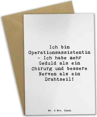 Produktbild von Mr. & Mrs. Panda babykarte Spruch Geduld Operationsassistentin - Weiß - Geschenk, Patientenversorgung, einladungskarten, dankeskarten, hochzeitskarten, Pflege, osterkarte