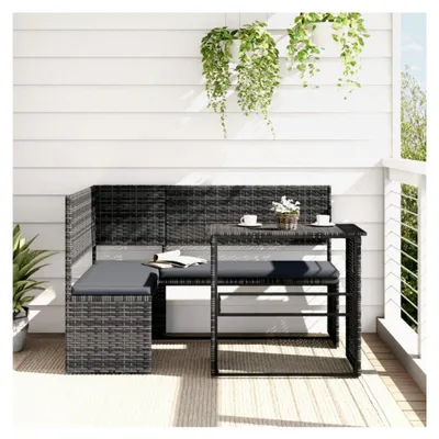 Produktbild von L-förmiges Gartensofa mit Tisch und Kissen in Grau aus Poly Rattan
