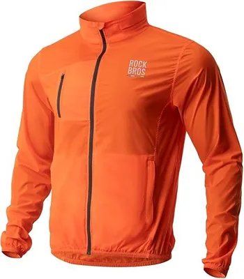 Productafbeelding van ROCKBROS Fietsjack "Road to Sky" voor heren en dames, winddichte fietskleding, lange fietsjas, geschikt voor fietsen, hardlopen, wandelen, racefietsen en mountainbiken. Kleur: Oranje