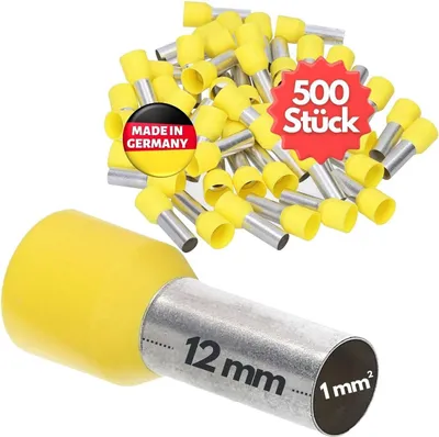 Produktbild von 500 Stück Kalitec AE112GE Aderendhülsen isoliert 1,0mm² 12mm lang gelb I Germany I Industriequalität
