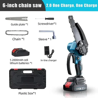 Produktbild von Akku-Mini-Kettensäge - Elektrische Astsäge - 15 cm Führungsschiene - 1 Akku - 18 V - Wiederaufladbar - 1200 U/min - Handgeführt