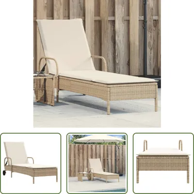 Produktbild von The Living Store Sonnenliege mit Rollen und Auflage Beige Poly Rattan