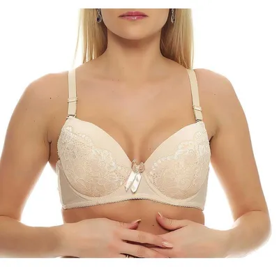 Produktbild von Damen Push-Up BH Bügel-BH mit Schleife und Spitze; Beige 70 D