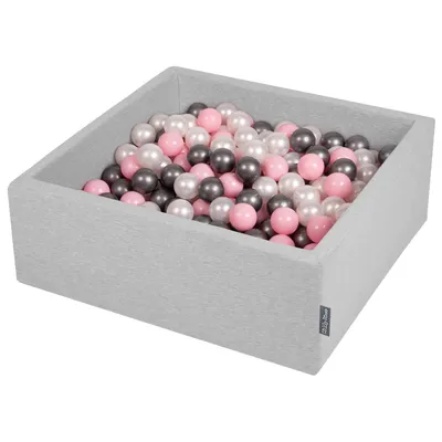 Obrázok produktu pre KiddyMoon 90x30cm/200 loptičiek ∅ 7cm Štvorec Detské penové loptičky  vyrobené v EÚ, Svetlo sivá: Perleťová/Prášková Ružová/Strieborná