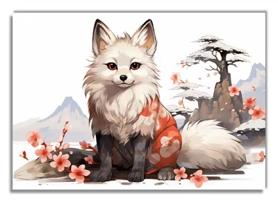 Produktbild von Wallario Poster - Fuchs mit Kirschblüten, Kunstdruck Größe: 70 x 100 cm