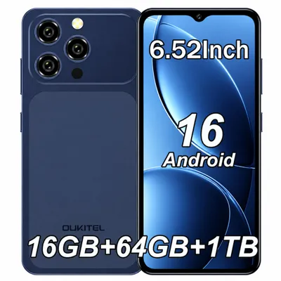 Image de OUKITEL C17 Telephone Portable 6,52" 5000mAh 16Go+64Go/1 To Telephone 13MP Android 16 Smartphone Double SIM 4G/GPS/Face ID, Bleu