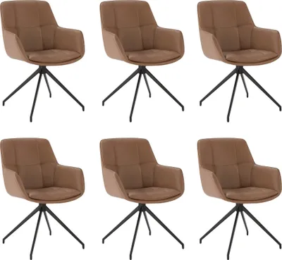 Image de Lot de 6 Chaises de Salle à Manger,  Fauteuil Pivotant à 360 degrés, Chaise de Cuisine enPolyuréthaneCoussinets de Pied Réglables Brun