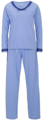 Produktbild von Pyjama Set Langarm - Spitze Uni, Farbe:blau, Größe:S