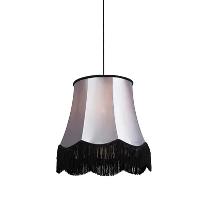 Produktbild von QAZQA - Retro Retro Hängelampe I Pendellampe I Pendelleuchte schwarz mit grau 45 cm - Granny I Wohnzimmer I Schlafzimmer - Textil Rund - LED geeignet E27