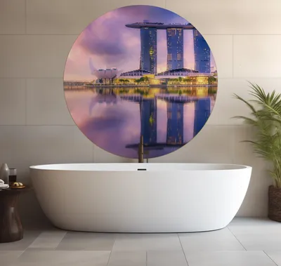 Produktbild von Wallario wasserfestes Poster selbstklebend 120 x 120 cm, Abenddämmerung in Singapur, Badezimmerposter Spritzschutz mit Hochglanzoberfläche in Glasoptik