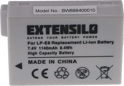 Produktbild von EXTENSILO Akku Ersatz für Canon LP-E8 für Kamera (1140 mAh, 7,4 V, Li-Ion)