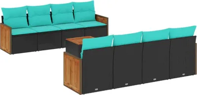 Produktbild von 9-teiliges Gartensofa-Set mit Kissen, schwarzes Polyrattan
