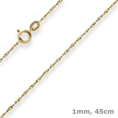 Produktbild von 1mm Singapurkette Goldkette Collier Halskette aus 375 Gold Gelbgold 45cm