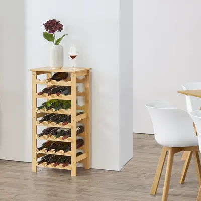 Produktbild von Weinregal Äänekoski 94x47x29 cm Flaschenhalter 28 Flaschen 7 Ebenen Weinständer für Küche Bambus Natur