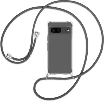 Produktbild von Handykette Backcover-Schutzhülle mit Band (Metall silberfarben) für Google Pixel 7 - dunkelgrau